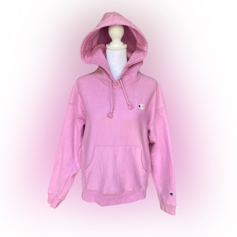 Vintage Champion Reverse Weave Hoodie Sweatshirt Size Medium Bubble Gum Pink